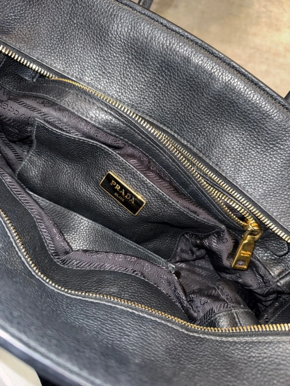 Prada Black Vitello Daino tote with Gold-Tone Accents GREAT CONDITION!! - Picture 5 of 13
